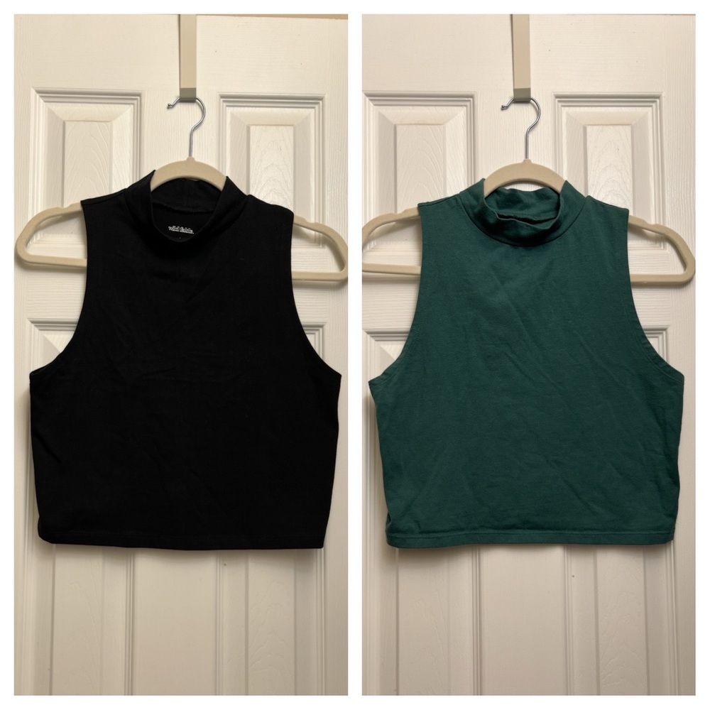 Wild Fable 2 top set bundle L black green crop tank sleeveless